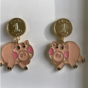 Disney Pixar BaubleBar Toy Story Hamm Earrings Coin Drop Studs NEW Pink Gold thumbnail 2