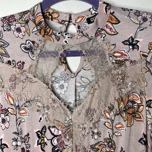 Gypsies & Moondust Pink Retro Floral‎ Lace Peek A Boo Flowy Mini Dress L thumbnail 4