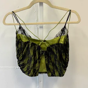 NWT Cider Lime Green Black Lace Crop Top Bustier Cami Strappy Back Sm Whimsical thumbnail 2