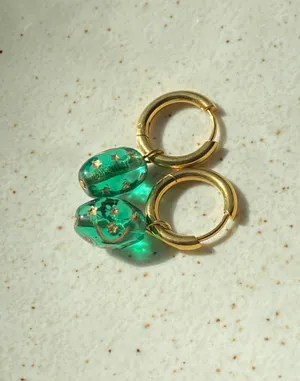 Handmade boho vintage fairy whimsical style quality Czech glass moon/star hoop earrings🌝🌠💚⭐️ thumbnail 1