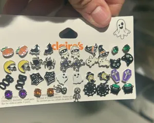 Claire's Halloween Kids Earring Set - Black, White, Orange, Purple, Green thumbnail 1