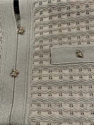 COMMENSE Short Sleeve Crochet Knit Mermaid Maxi Dress Khaki Gold Size S NWT thumbnail 12