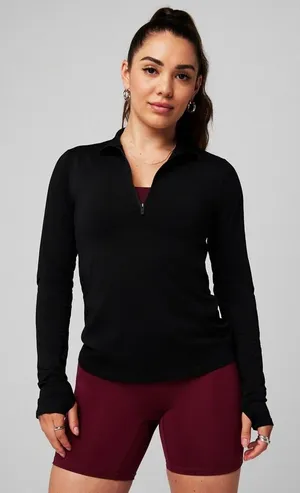 Fabletics Feather Tech+ Half-Zip Top Black Size M thumbnail 1