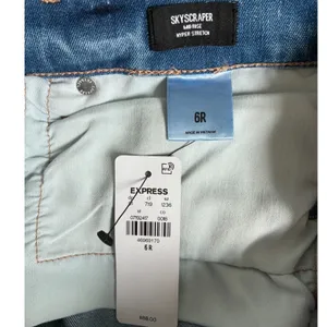 Express‎ Skyscraper Mid Rise Hyper Stretch Flare Jeans Blue Split Hem 6R NEW thumbnail 6