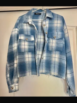 $65 NWOT Blue B collection Cleo Shacket in light blue plaid, L thumbnail 6