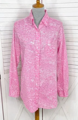 Vintage Pink Victorias Secret Graffiti Print Sleep Night Shirt Pink White Medium thumbnail 1