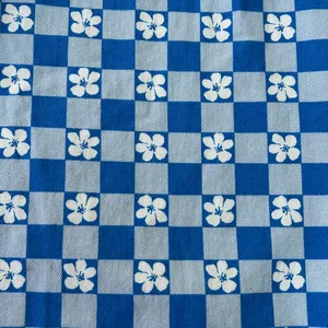 Wild fable pull on wide leg high rise pants retro blue white check with flowers thumbnail 3