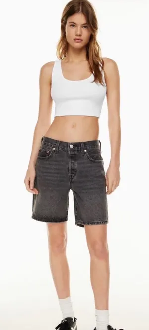 Levis 501 Original Premium Denim Shorts Black Grey W26 A1962-0007 High Rise thumbnail 1