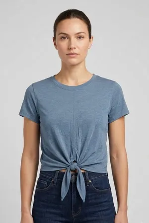 NWOT New Lululemon Blue Tie-Waist Short-Sleeve Crop T-Shirt Utility Blue 8 thumbnail 2