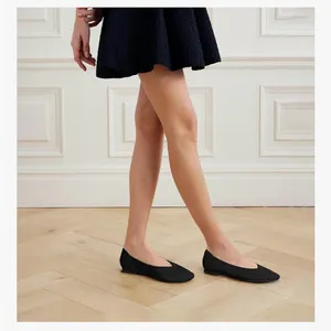 Tingrise Slip On Pointed Toe Comfortable Knit Black Women's Ballet Flats thumbnail 8