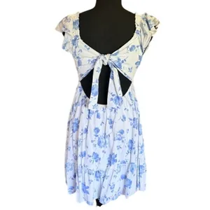 Hollister Women’s Small Blue White Floral Tie Back Mini Dress thumbnail 4