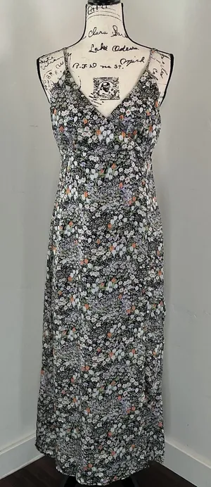 Prómesa Floral Ditsy Print Maxi Dress Black V-Neck Adjustable Strap XL Boho thumbnail 1