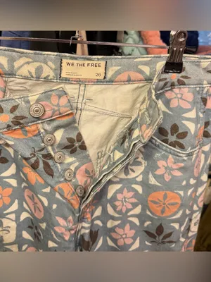 NWOT Free People We The Free Good Luck Printed Barrel Jeans - Jade Combo - 26 thumbnail 9