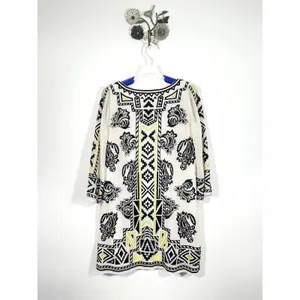 Alice + Olivia Woman's Lowell Embroidered Shift Mini Dress Size XS Ivory Black thumbnail 7