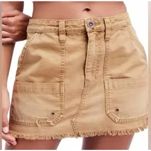 Free People Utility Cargo Mini Skirt Size 27 Brown Distressed Raw Hem thumbnail 3
