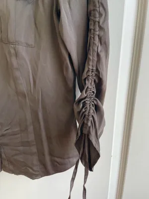 Vintage Y2K Ann Taylor Silk Spandex Button Down Shirt Size 0 XS Ruched Military thumbnail 2