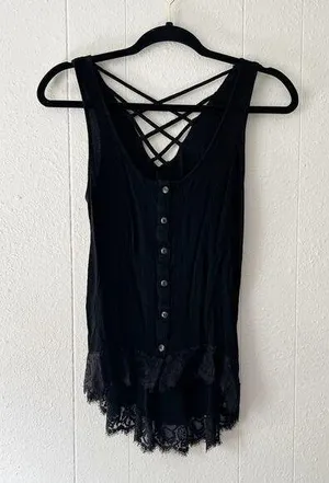 Womens Gauzy Lace Top XS Boho Fairygoth Witchy Gothcore Emo Rockabilly Punk thumbnail 1
