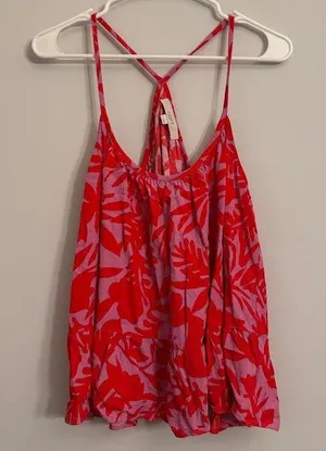 LOFT pink and red floral tank top thumbnail 1