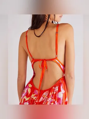 Free People Wisteria Maxi Dress XS $148 vibrant orange pop combo floral print thumbnail 2