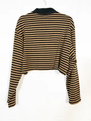 Reformation Anna Rugby Shirt Black And Tan Stripe Extra Large Crop Polo Sporty thumbnail 4