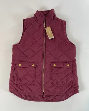 Blue Rain Vest Size S Burgundy Quilted Puffer Gold Hardware High Low Hem NWT thumbnail 1