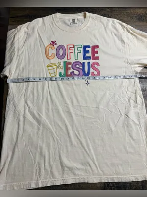 Comfort Colors Cream Tee with Multicolor "Coffee & Jesus" Graphic thumbnail 5