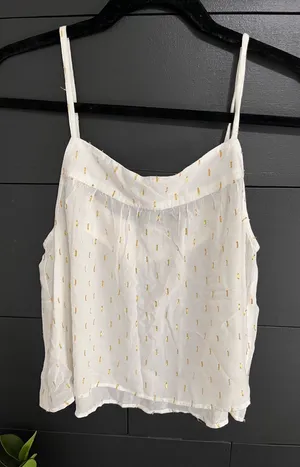 AERIE Gold & Cream Flowy Whimsical Sheer Linen Tank Top Women’s Sz XS EUC thumbnail 1
