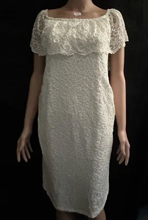 Pink Blush Women’s Lace Overlay Off-Shoulder Midi Dress in Ivory LG NWT thumbnail 1