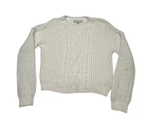 Madden Girl Ivory Chunky Knit Cropped Sweater Women SizeL Cozy Textured Pullover thumbnail 1