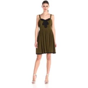 Project Alabama Olive Silk Pleated Dress – Size 6 Black Lace Bodice | Silk thumbnail 6