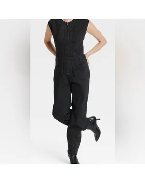 Universal Thread Black Denim Jumpsuit Size 8 thumbnail 2