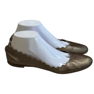 Chloe Lauren Scalloped Ballet Flats Bronze Leather Classic‎ Luxury EU 40 US 9.5 thumbnail 6