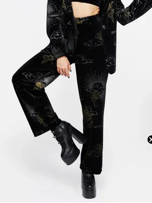 Disturbia‎ Adelina Foil Print Velour Wide Leg Trousers Women’s Sz 6 thumbnail 1