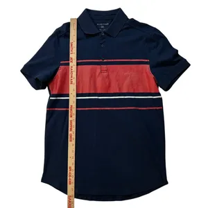 Five Four Darnell Shirt Short Sleeve Polo Medium Navy Blue Red Stripe Cotton Golf thumbnail 5