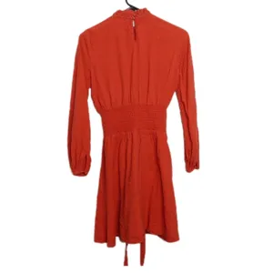 ASOS Burnt Orange Mini Dress Smocked Corset Waist Long Sleeve Cotton‎ S Pumpkin thumbnail 2