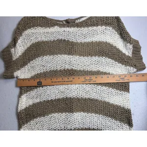 Forever 21 Women Brown White Striped Open Knit Button Back Sweater Medium thumbnail 8