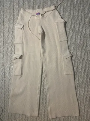 Edikted Cream Knit Cargo Pants thumbnail 1
