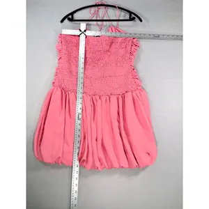 Lucy Paris Pink Ruched Bubble Hem Mini Dress Halter Detachable Flower XL thumbnail 7
