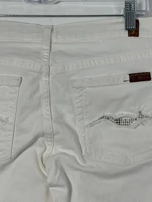 7 For All Mankind Sz 27 White Denim Low-Rise Skinny Jeans Y2K Rhinestone Pockets thumbnail 3