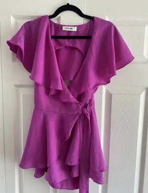 DO+BE Ruffle Wrap Top Womens Size S Magenta Pink Open Back Summer Boho Linen-Mix thumbnail 1