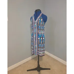 NWOT Michael Kors Blue, Brown & White Printed Midi Dress S / US 4-6 thumbnail 5