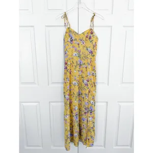 Abercrombie & Fitch Butter Yellow Floral Tiered Maxi Dress Tie Strap Romantic thumbnail 2