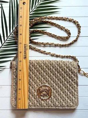 Bebe Woven Clutch Purse Chain Strap Beige Gold Tone Logo Bag thumbnail 9
