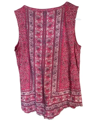 Lucky Brand Red Floral Print Boho Sleeveless Blouse Top thumbnail 4