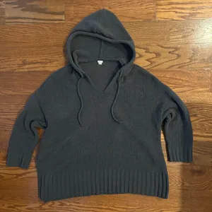 Aerie Oversized Chunky Knit Hoodie Drop Shoulder Size Large Dark Gray thumbnail 12