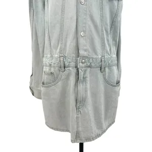 Zara Denim Short Mini Dress Light Wash Blue Long Sleeves Coverall Size Large‎ thumbnail 5