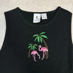 G Knitwear Vintage Embroidered Flamingo Palm Trees Knit Top Size S thumbnail 2