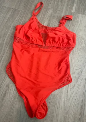 Adore Me Bright Red One-Piece Swimsuit with Mesh Accents thumbnail 1