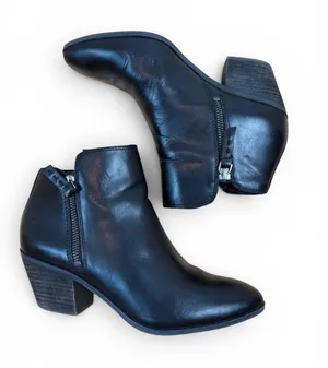 Frye Judith Black Leather Heeled Ankle Bootie Double Zip Women's Size 6 1/2 6.5 thumbnail 1