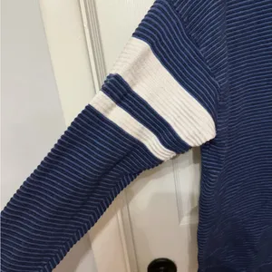 AERIE offline blue ribbed 1/4 zip pullover sweater‎ white sleeve stripes medium thumbnail 5